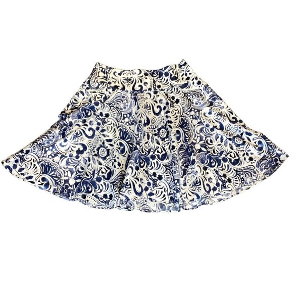 LRL Ralph Lauren Cotton Floral Flare Skirt Sz 8P Blue & White #328F - Picture 6 of 8